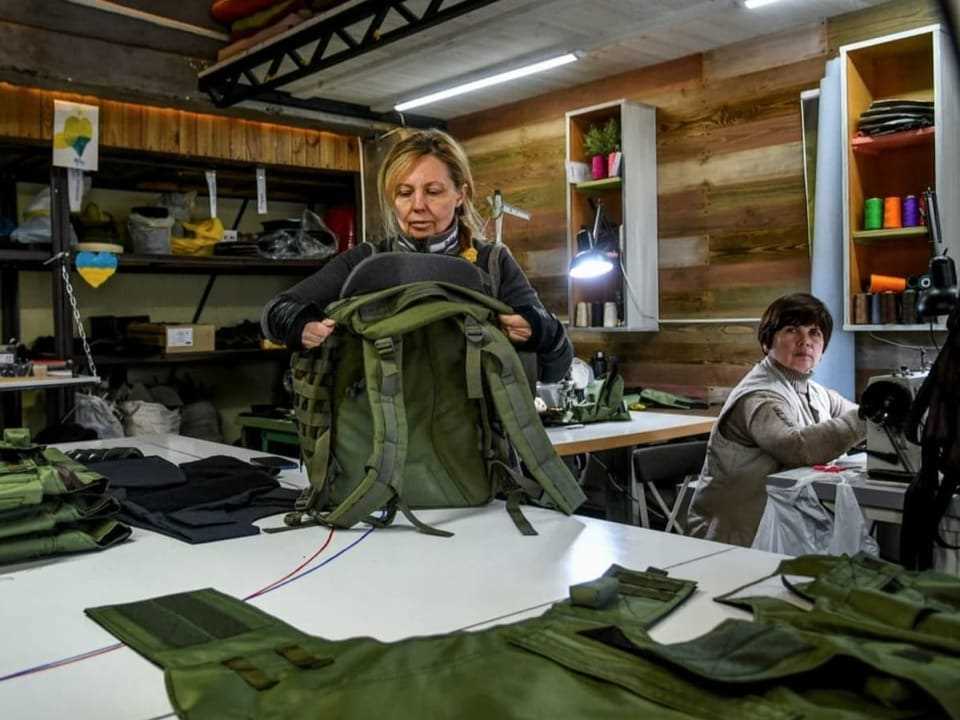 Volunteers make protective vests and backpacks for Ukrainian military personnel in Zaporizhia.