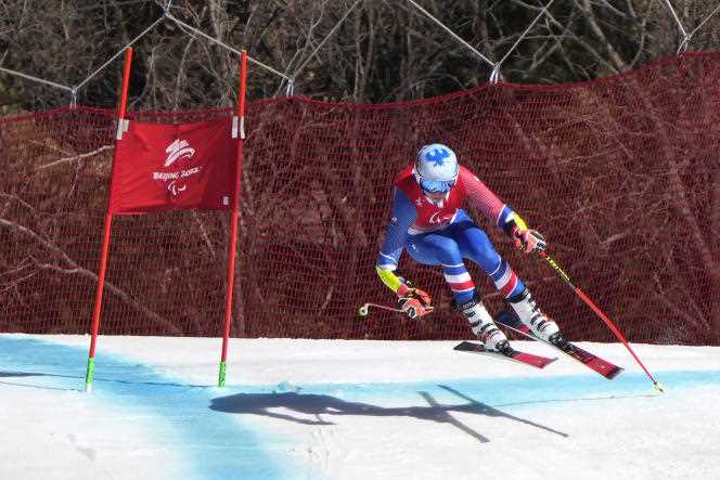 Arthur Bauchet, Monday, March 7, during the combined downhill of the Paralympic Games in Beijing.