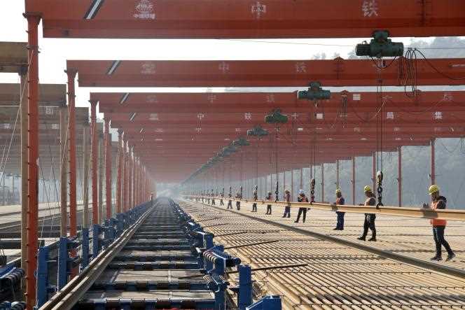 A railway construction site, in Taizhou (Zhejiang), in January 2021.