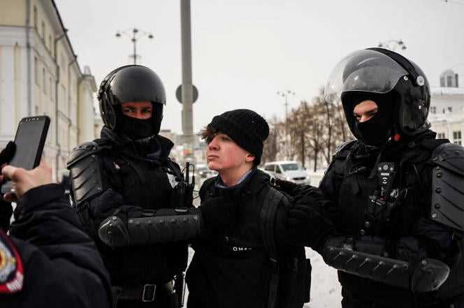 A young Russian protester against the war in Ukraine arrested in Yekaterinburg, Urals, Russia, March 6, 2022.
