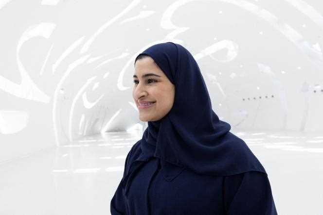 Sarah Al-Amiri, Minister of Advanced Technologies of the United Arab Emirates and President of the United Arab Emirates Space Agency, during the presentation to the international press of the Museum of the Future in Dubai, on February 23, 2022.