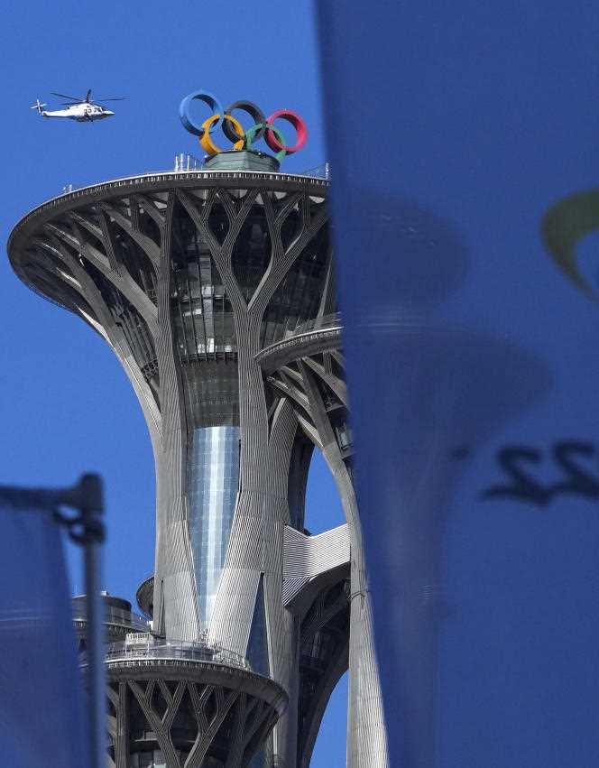 The Olympic Tower, Wednesday March 2, 2022, in Beijing, where the Paralympic Games flame is to be lit, Friday March 4, 2022. 
