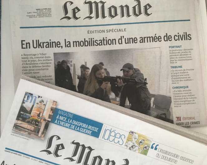 Headlines from the daily Le Monde on the war in Ukraine.