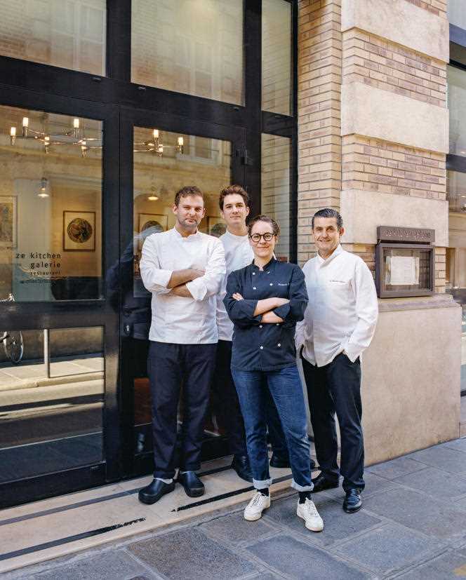 From left to right: Pavol Sekerka, Martin Maumet, Pandora Métayer and William Ledeuil in front of Ze Kitchen Gallery, in Paris, on February 9.