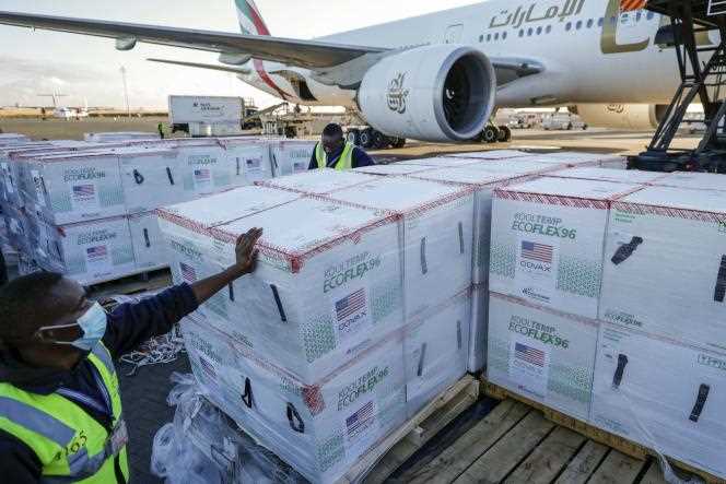 A batch of Moderna Covid vaccines, donated by the US government through Covax, at the airport in Nairobi, Kenya, on August 23, 2021. 