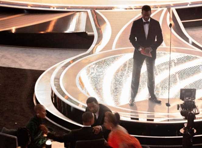 Jada Pinkett Smith, Denzel Washington and Will Smith after he punched Chris Rock onstage at the 94th Academy Awards in Los Angeles on March 27, 2022. 