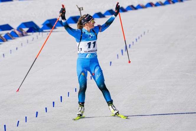 Justine Braisaz-Bouchet had time to savor her victory upon arrival at the mass start of the World Cup in Oslo, Norway, Sunday March 20, 2022.