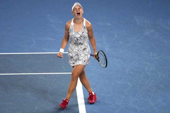 Australian Ashleigh Barty celebrates her victory over American Danielle Collins in the final of the Australian Open in Melbourne, January 29, 2022.