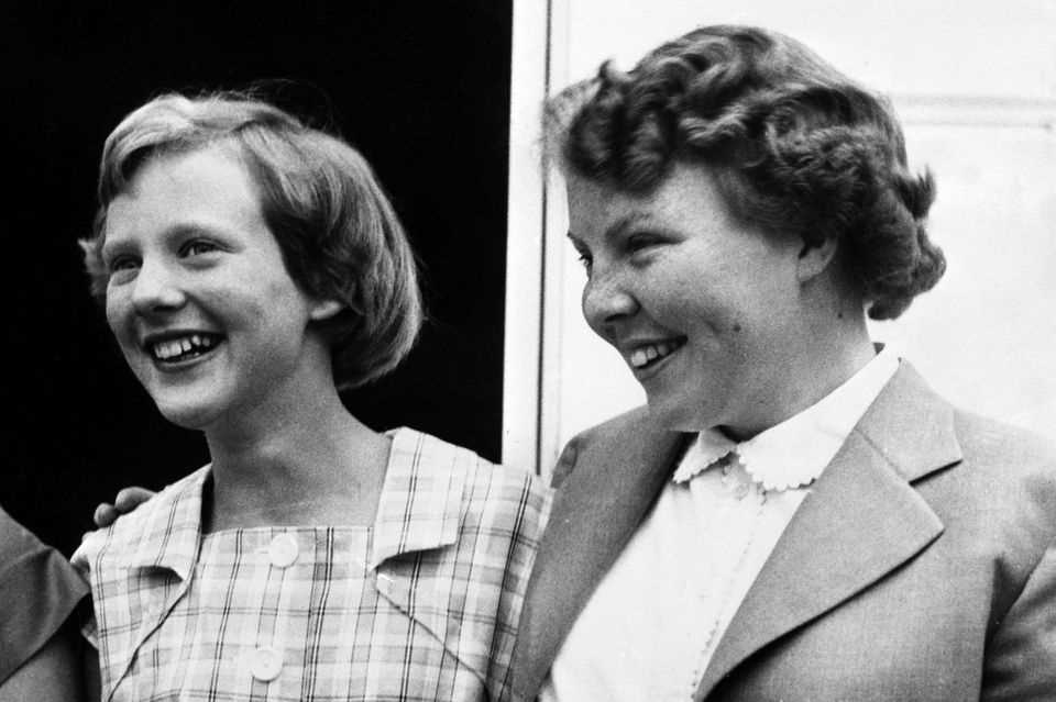 Princess Beatrix (left) and Queen Margrethe (right) in 1954