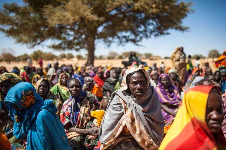 1.6 million people are still internally displaced in Darfur.  The picture shows refugee women in the village of Silea in 2008.