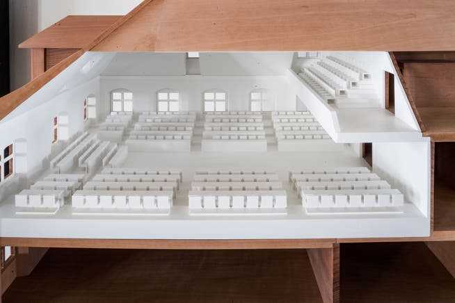 View of the future council chamber: the new grandstand for the audience at the top right of the model.