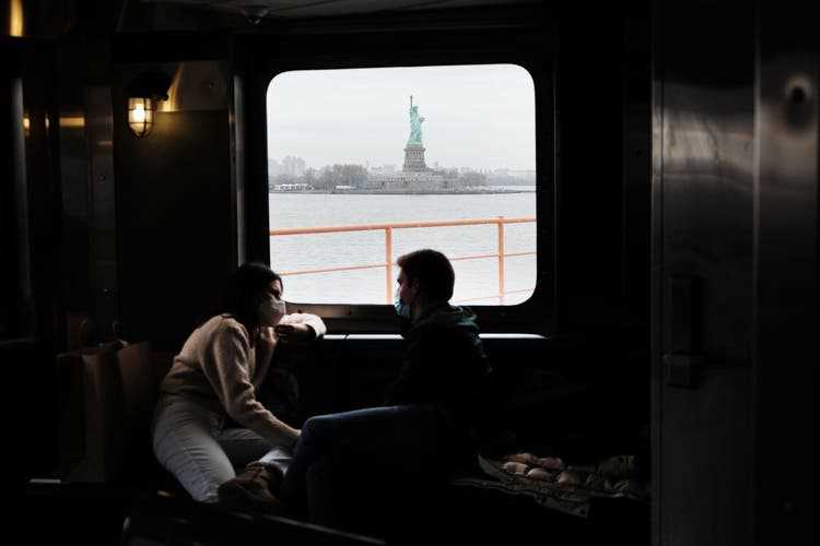 People ride on the Staten Island Ferry on January 05, 2022 in New York City.