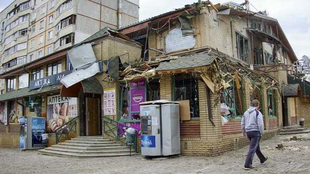 Zerstörtes Haus in Charkiw, aufgenommen am 22. April 2022