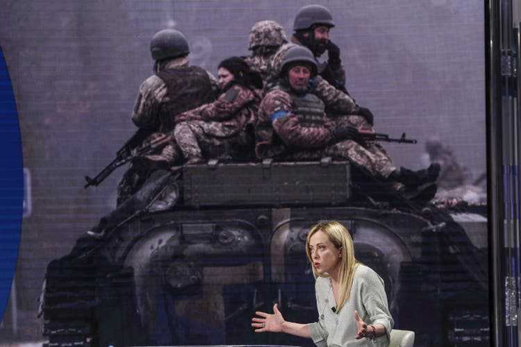 Giorgia Meloni during an appearance on April 7 on the popular political talk show 
