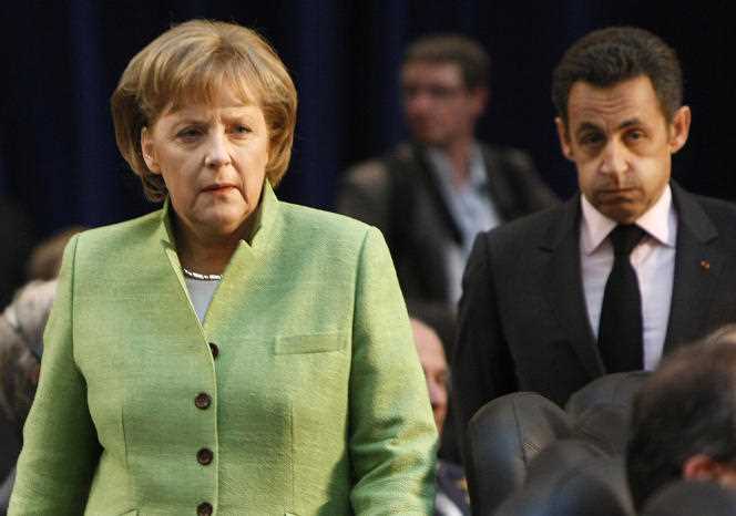 Germany's ex-Chancellor Angela Merkel and France's former President Nicolas Sarkozy at the NATO summit conference in Bucharest, Romania, April 3, 2008. Both ex-leaders had spoken out against the launch of the accession process of Ukraine and Georgia, considering that they were not sufficiently stable democracies.  A position that Angela Merkel assumes after criticism from the Ukrainian president.
