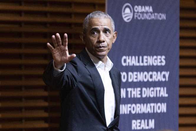 Barack Obama held an offensive speech against social networks, at Stanford University (California), April 21, 2022.