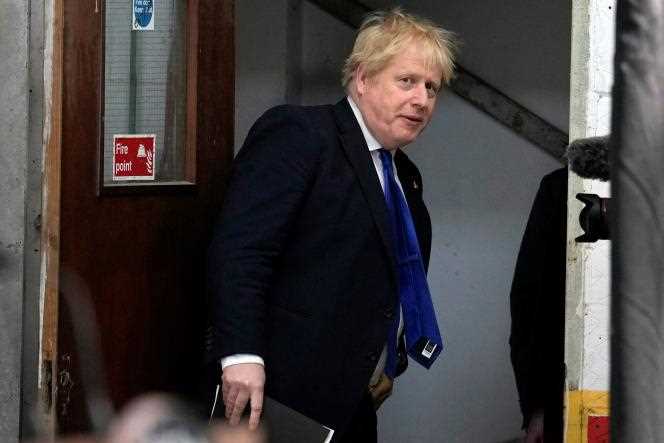 Britain's Prime Minister Boris Johnson at Lydd Airport in Kent on April 14, 2022. 
