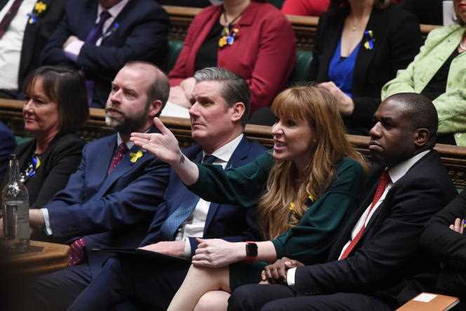 Labor MP Angela Rayner (centre) in the House of Commons in London on March 2, 2022. 