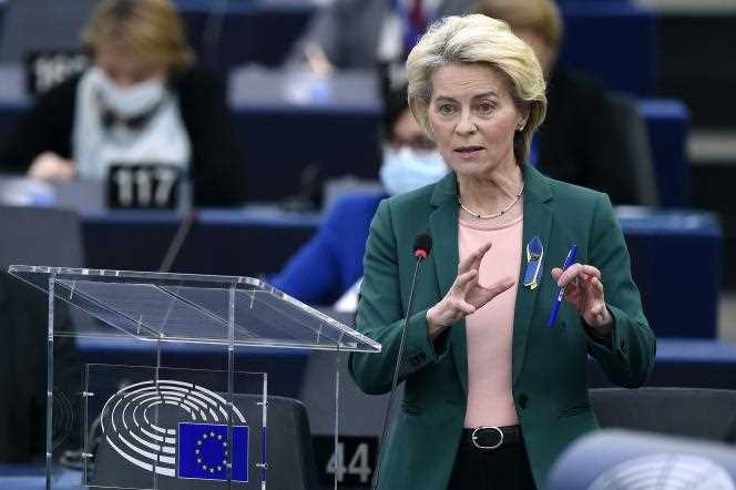 The President of the European Commission, Ursula von der Leyen, on April 5, 2022 in front of the European Parliament in Strasbourg.