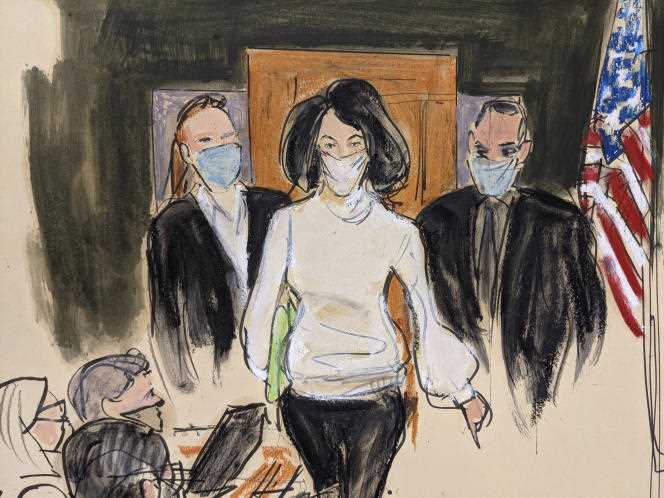 Audience drawing representing Ghislaine Maxwell as she enters the court on November 29, 2021.
