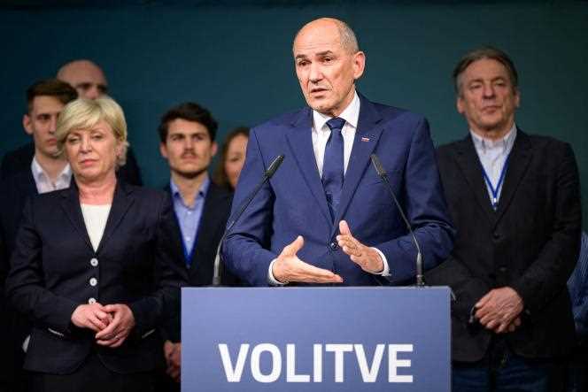 Outgoing Slovenian Prime Minister Janez Jansa delivers a speech after his defeat in the parliamentary elections, in Ljubljana, April 24, 2022.