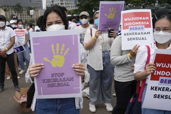 Demonstration against sexual violence, in Jakarta, March 8, 2022.