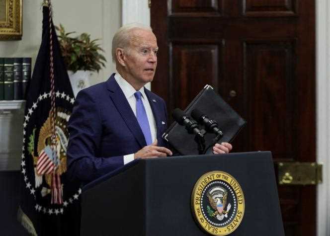 US President Joe Biden during the announcement of new military and humanitarian aid to Ukraine, April 28, 2022, at the White House. 