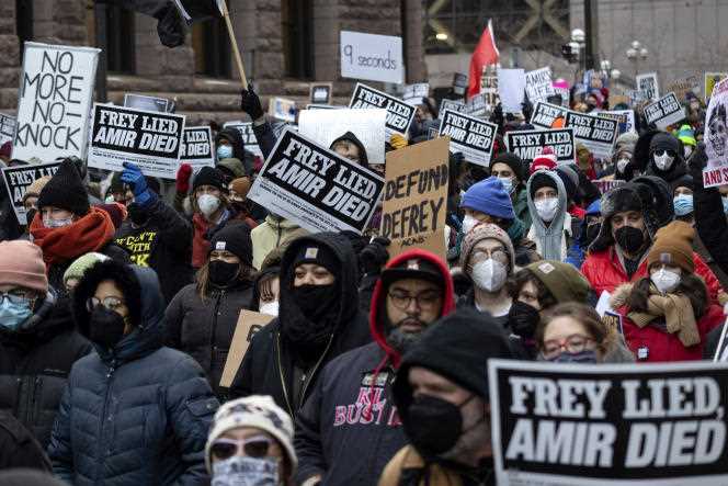 Protesters march in memory of Amir Locke on February 5, 2022 in Minneapolis, United States. 