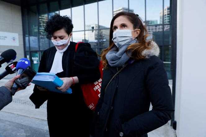 Coline Berry-Rojtman (right) and her lawyer, Karine Shebabo, on February 11, 2021, in Paris.