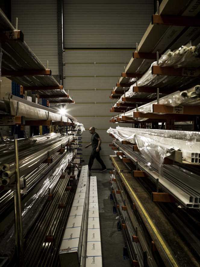 One of the storage spaces for metal parts of Gauthier & Cie, a curtain rod manufacturing company since 1888, in Gellainville (Eure-et-Loir), on April 19, 2022.