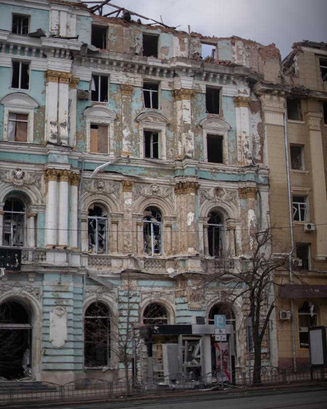 A destroyed building in downtown Kharkiv, Ukraine, April 4, 2022.