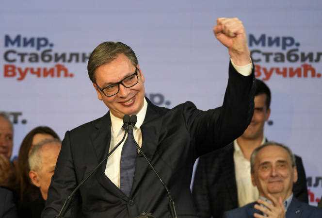 Serbian President Aleksandar Vucic, in Belgrade, April 3, 2022, after claiming victory in the presidential election.