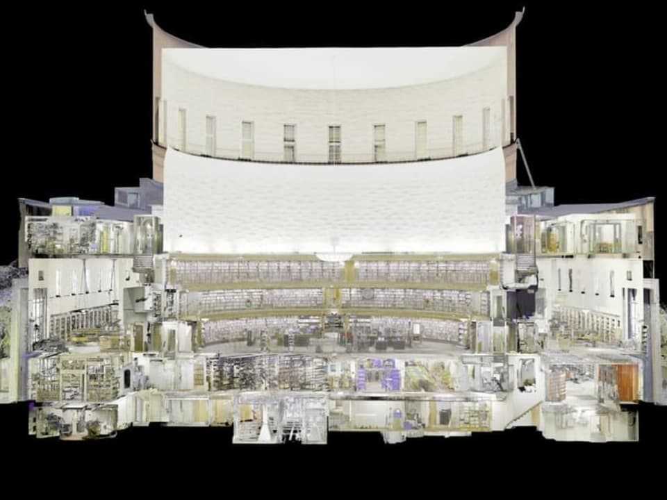 A sliced ​​3D model of a library, somewhat like a doll's house