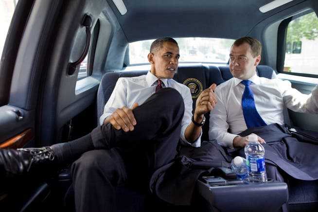 During a visit to America in July 2010, Dmitry Medvedev is in Washington with then-US President Barack Obama.