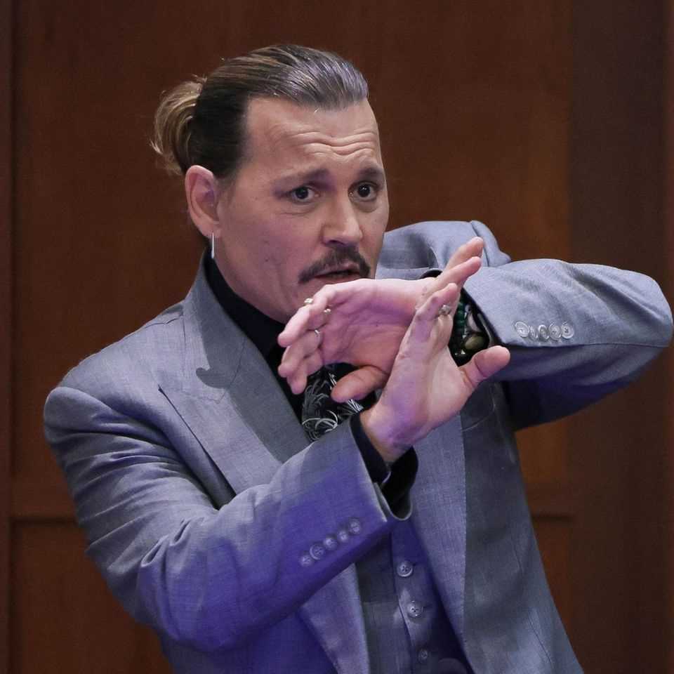 Johnny Depp on the witness stand during the trial of ex-wife Amber Heard, April 20, 2022.