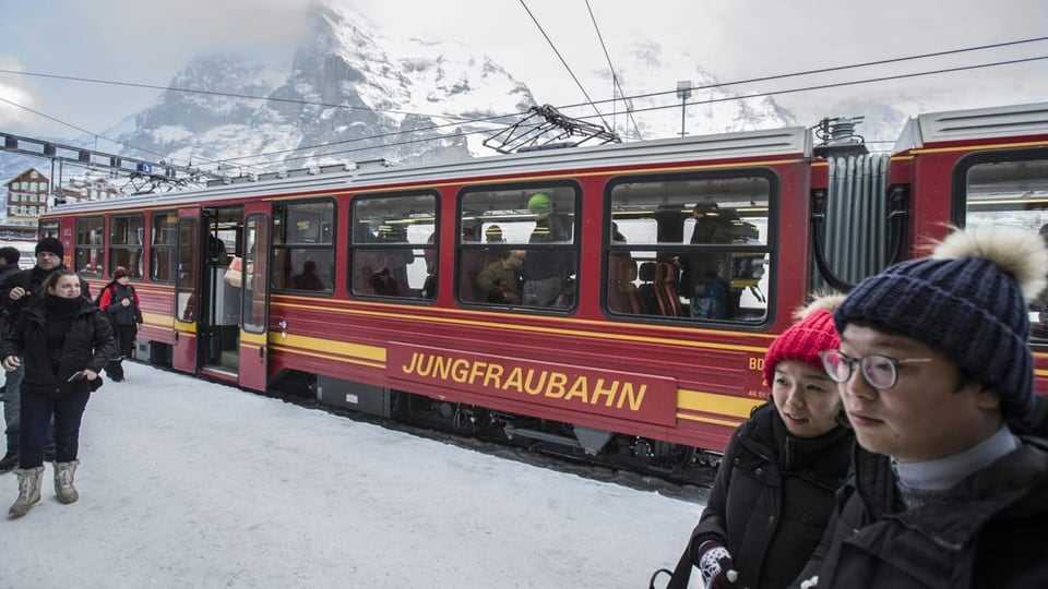 Chinese tourists in front of the Jungfrau Railway