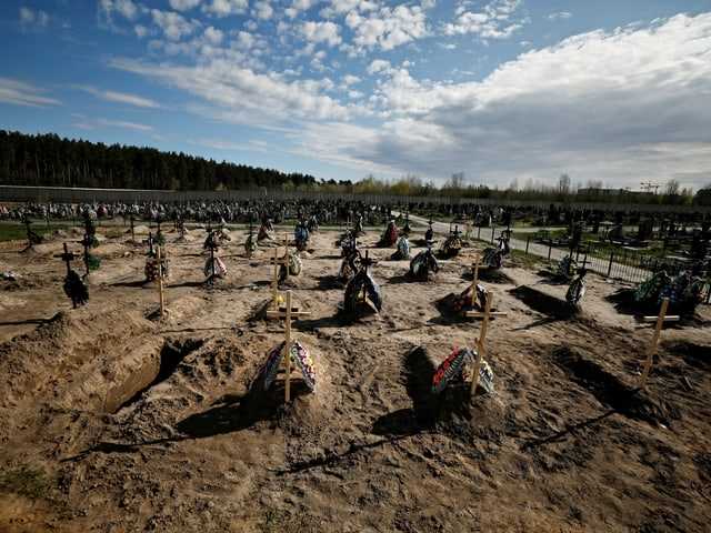 New graves in Bucha near Kyiv (April 28, 2022).