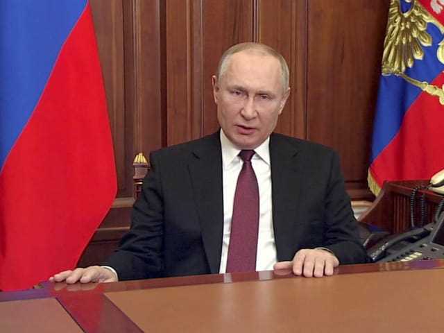February 24, 2022: Russian President Vladimir Putin gives a video speech announcing the start of the 