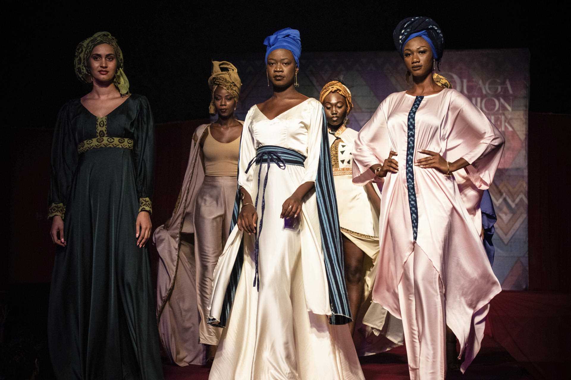 A show for the third edition of Ouaga Fashion Week in Ouagadougou, Burkina Faso, Friday, May 13, 2022. 
