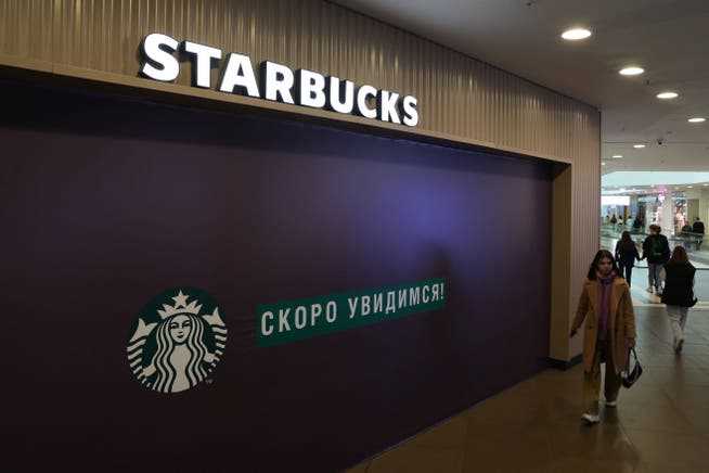 A closed Starbucks branch in the Russian city of St. Petersburg.