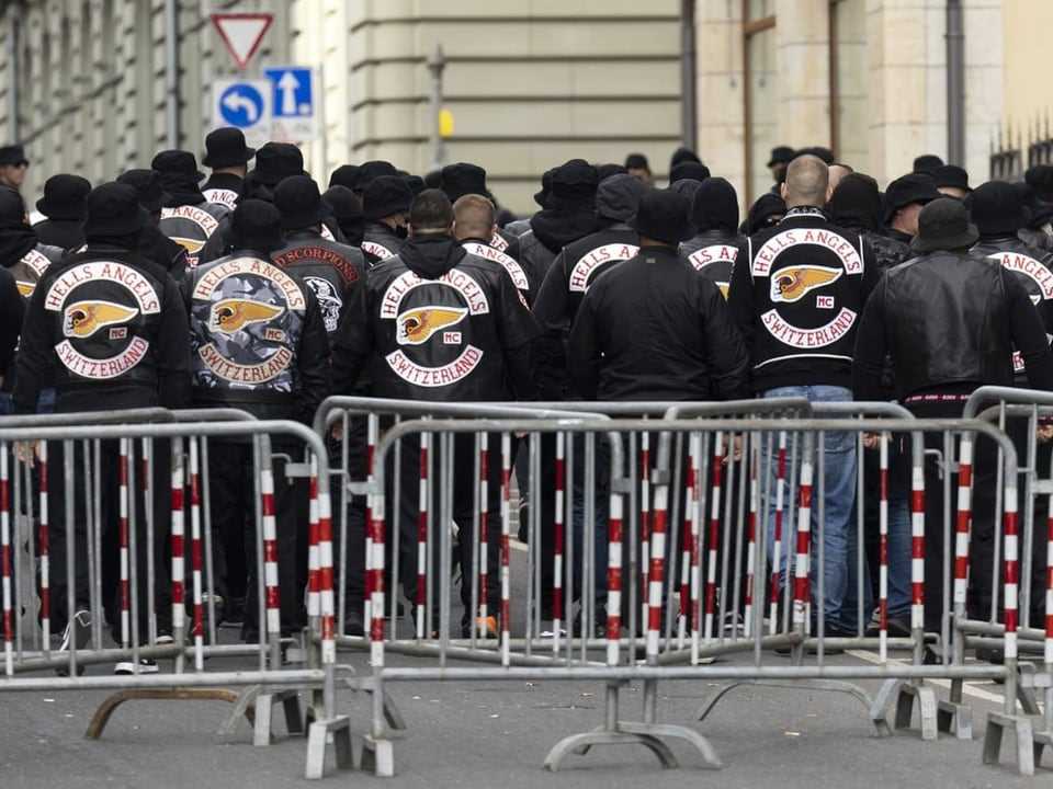 Members of the Hells Angels in front of the Bern office building.