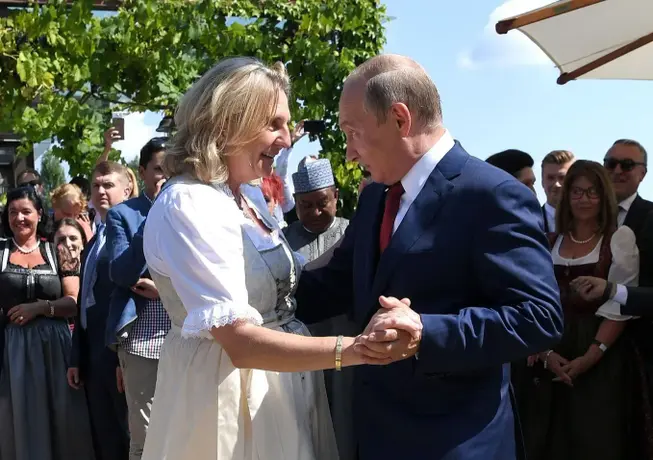 Austria's then Foreign Minister Karin Kneissl danced with Russia's President Vladimir Putin at her wedding in the summer of 2018.