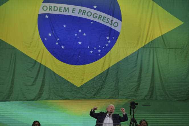 Former Brazilian President Luiz Inacio Lula da Silva during the announcement of his candidacy for the next presidential election next October, in Sao Paulo, May 7, 2022.