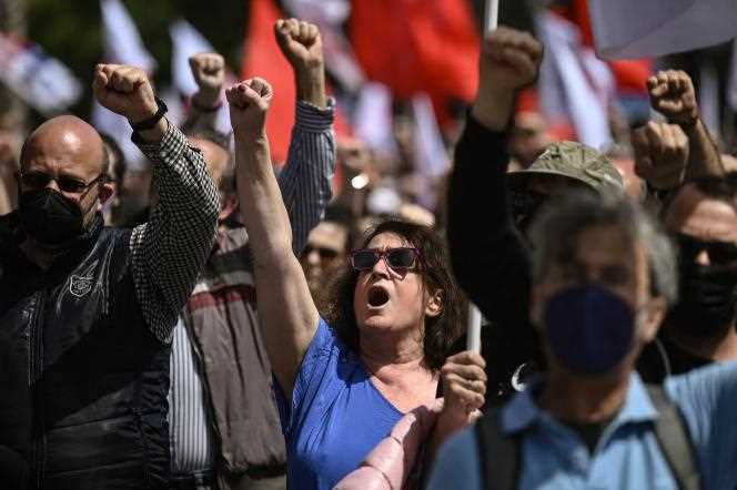Demonstrators in Athens, May 1, for International Workers' Day.