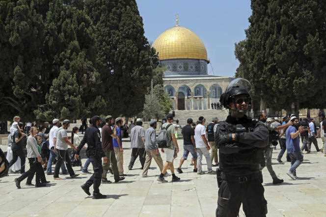 Jewish worshipers visit the Dome of the Rock at the Esplanade of the Mosques in Jerusalem on July 18, 2021. 