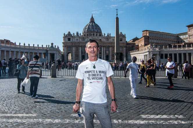 Francesco Zanardi, in Rome, in October 2018. Assaulted in his childhood by a priest, he has been collecting testimonies from other victims for twelve years. 