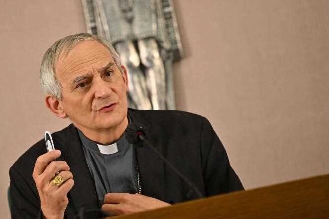 The new president of the Italian Episcopal Conference (CEI), Matteo Zuppi, during a press conference on May 27, 2022 in Rome.