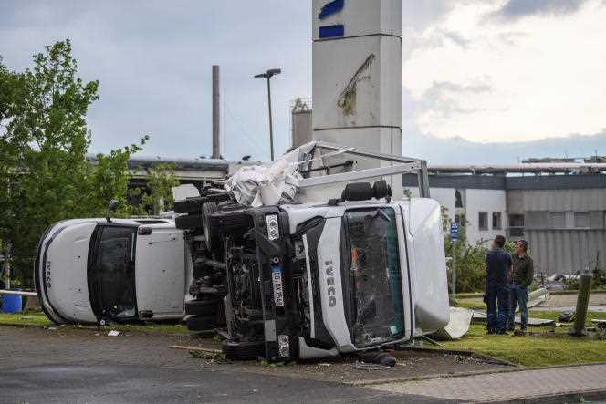 Trucks returned after a tornado hit Paderborn, Germany, May 20, 2022.