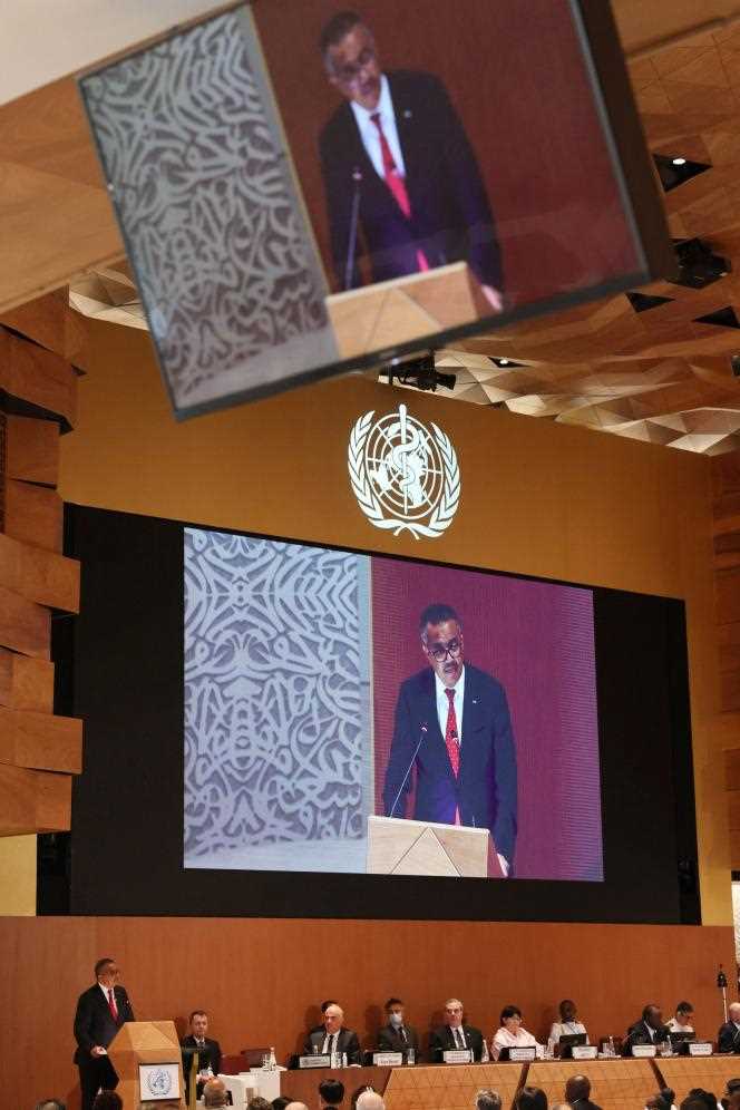 WHO Director General Tedros Adhanom Ghebreyesus at the United Nations in Geneva on May 22, 2022.