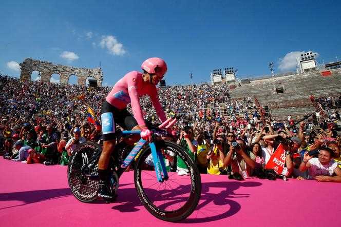 Ecuadorian Richard Carapaz after the last stage of the 102nd Tour of Italy, a time trial in Verona, June 2, 2019.